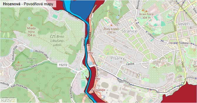 Hroznová - záplavové mapy stoleté vody