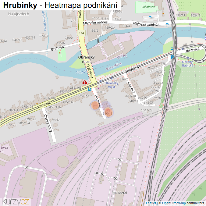 Mapa Hrubinky - Firmy v ulici.