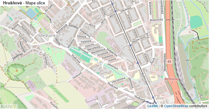 Hrušňová - mapa ulice