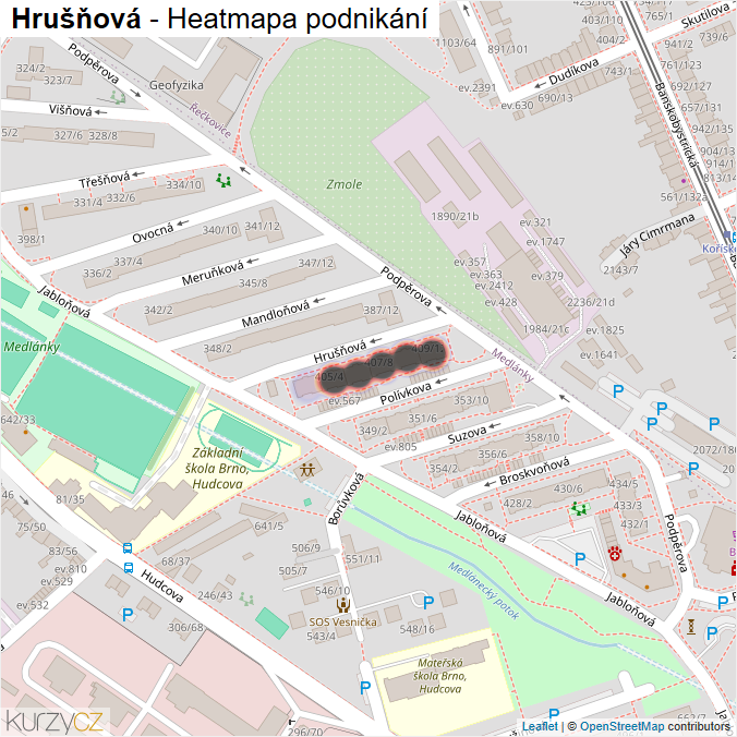 Mapa Hrušňová - Firmy v ulici.