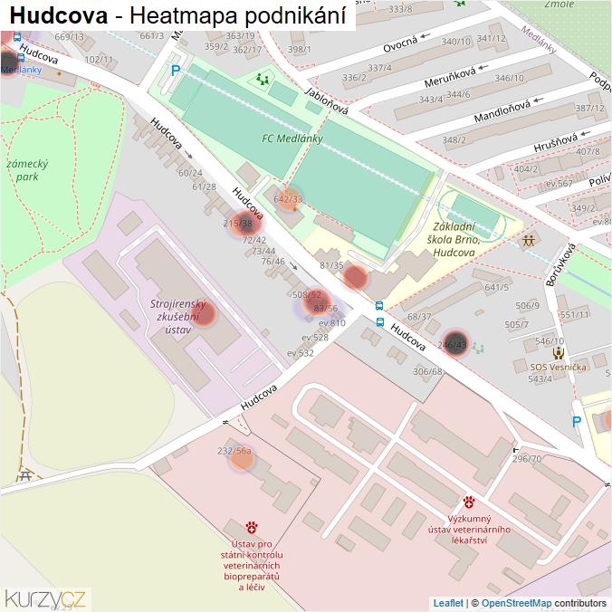 Mapa Hudcova - Firmy v ulici.
