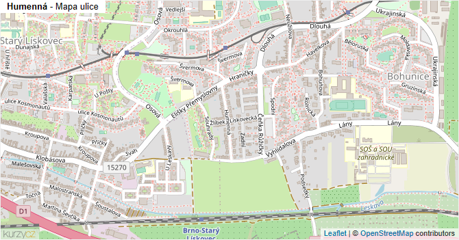 Humenná - mapa ulice
