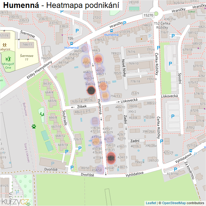 Mapa Humenná - Firmy v ulici.