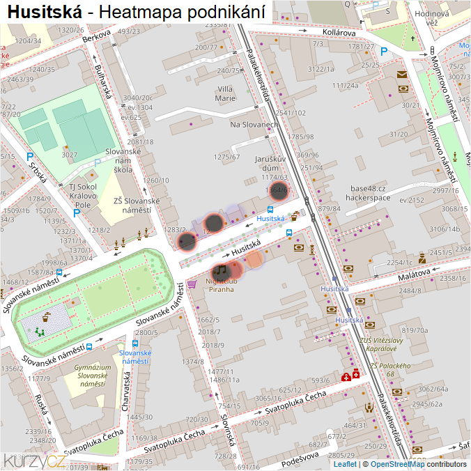 Mapa Husitská - Firmy v ulici.