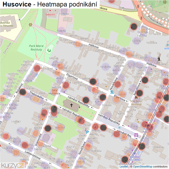 Mapa Husovice - Firmy v části obce.