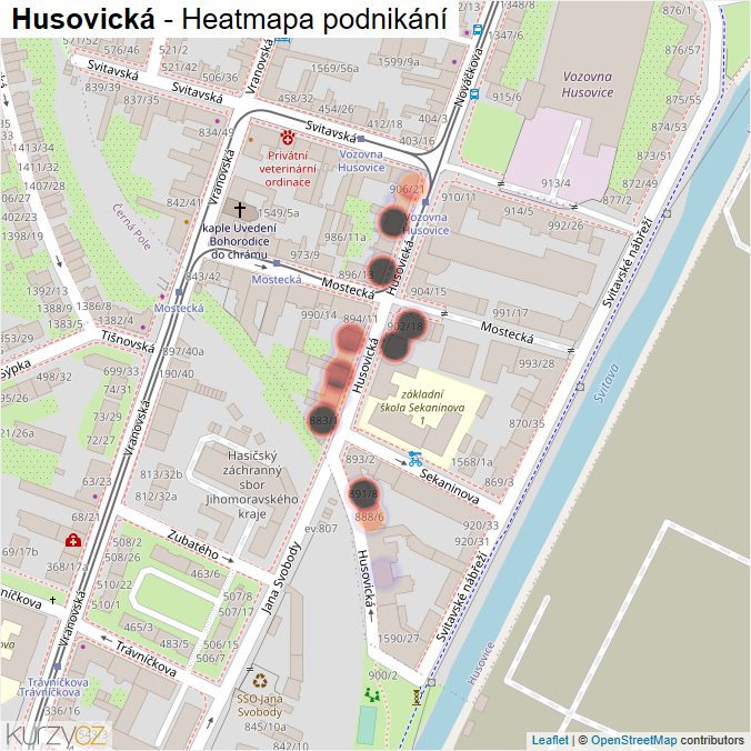 Mapa Husovická - Firmy v ulici.