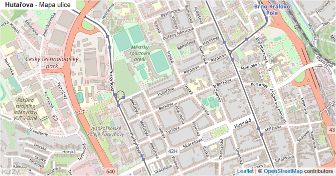Hutařova - mapa ulice
