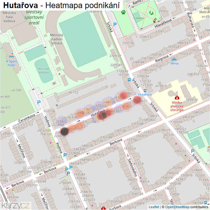 Mapa Hutařova - Firmy v ulici.