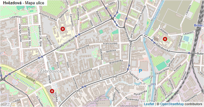 Hvězdová - mapa ulice