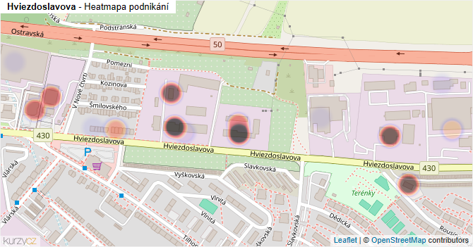 Hviezdoslavova - mapa podnikání