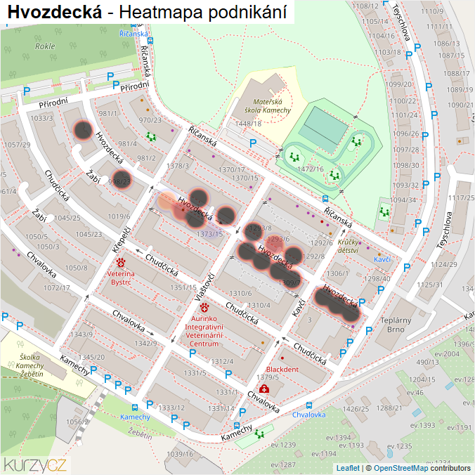 Mapa Hvozdecká - Firmy v ulici.