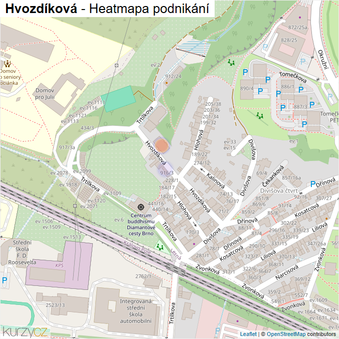 Mapa Hvozdíková - Firmy v ulici.