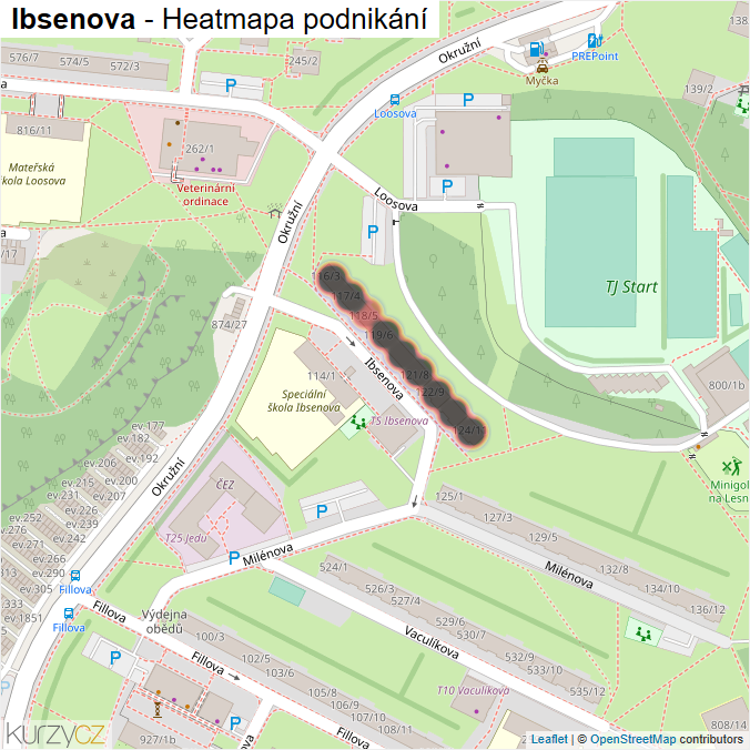 Mapa Ibsenova - Firmy v ulici.