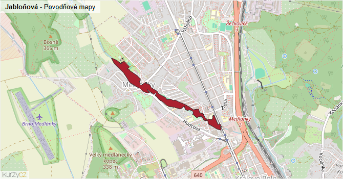 Jabloňová - záplavové mapy stoleté vody
