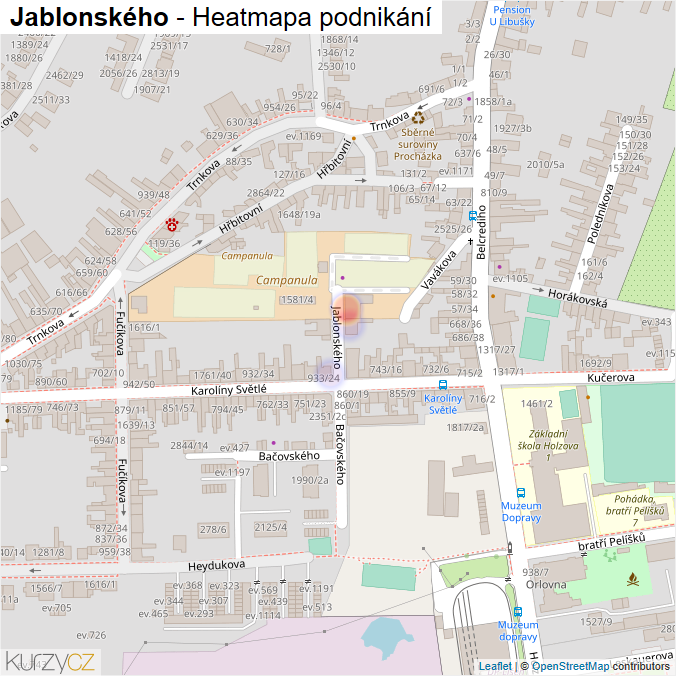 Mapa Jablonského - Firmy v ulici.