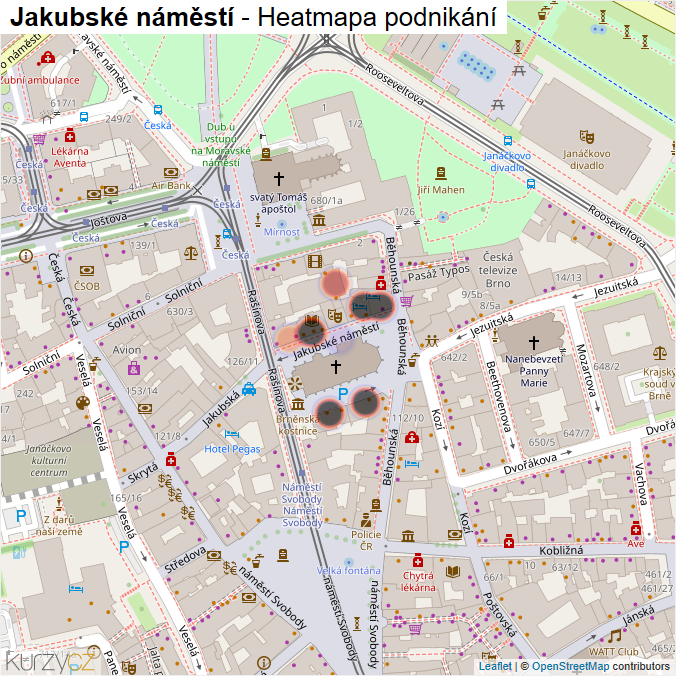 Mapa Jakubské náměstí - Firmy v ulici.