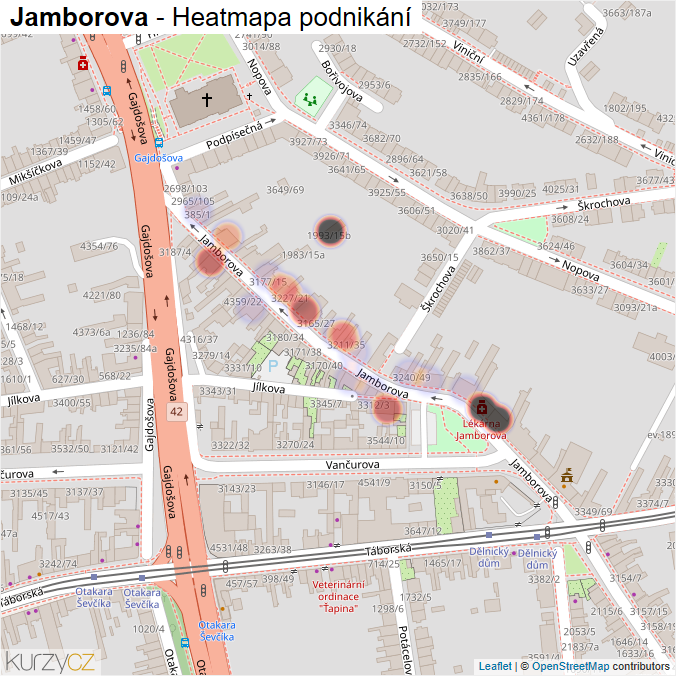 Mapa Jamborova - Firmy v ulici.