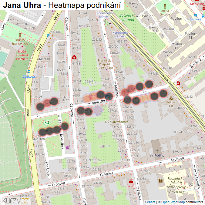 Mapa Jana Uhra - Firmy v ulici.
