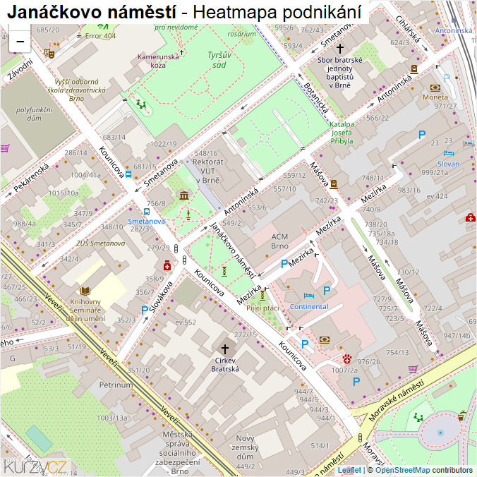 Mapa Janáčkovo náměstí - Firmy v ulici.