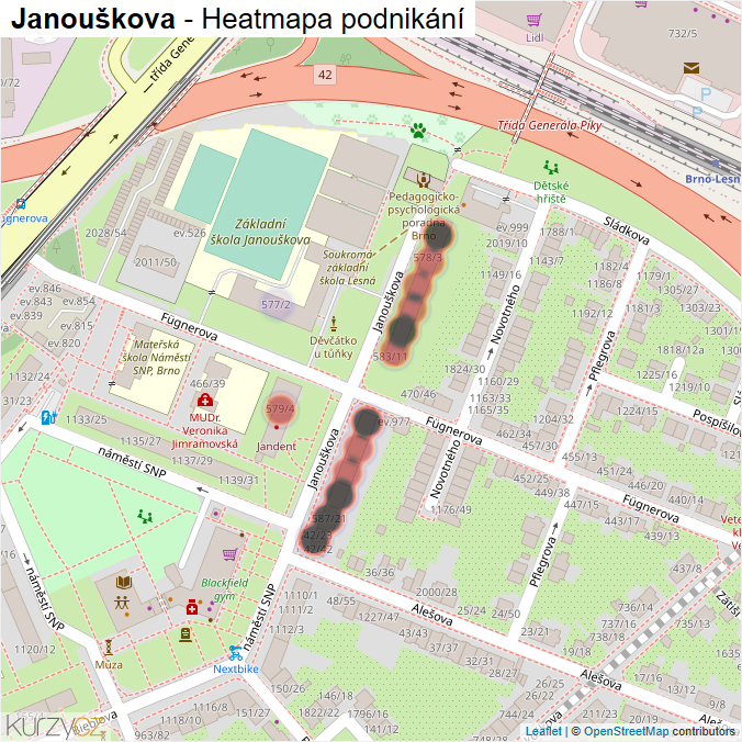 Mapa Janouškova - Firmy v ulici.