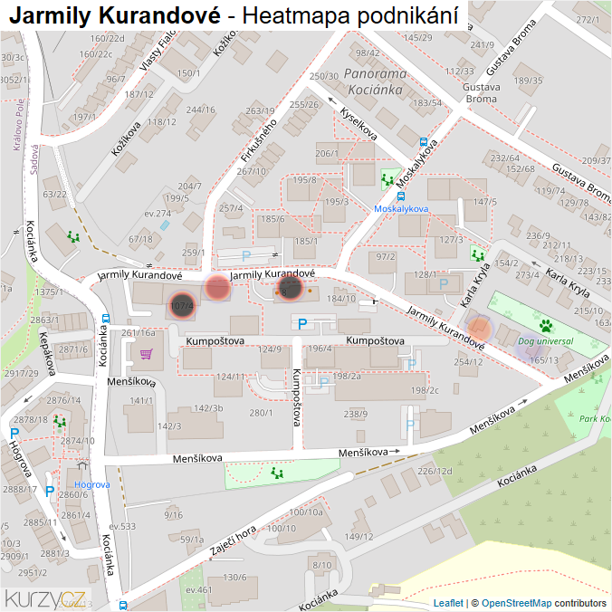 Mapa Jarmily Kurandové - Firmy v ulici.