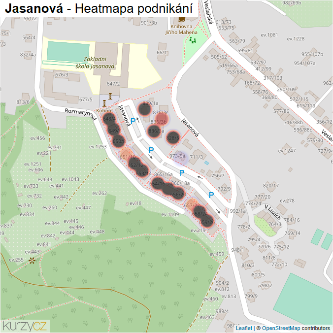 Mapa Jasanová - Firmy v ulici.