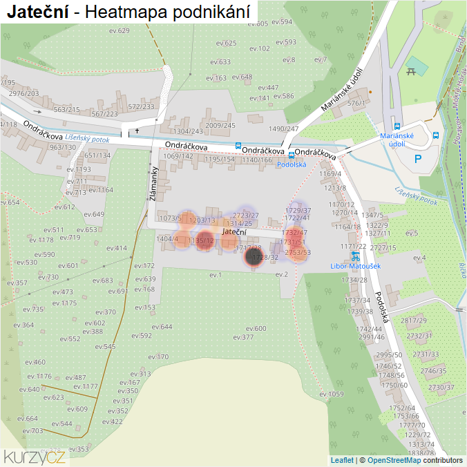 Mapa Jateční - Firmy v ulici.