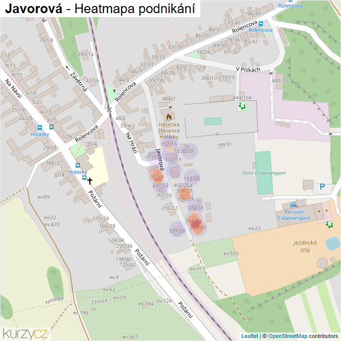 Mapa Javorová - Firmy v ulici.