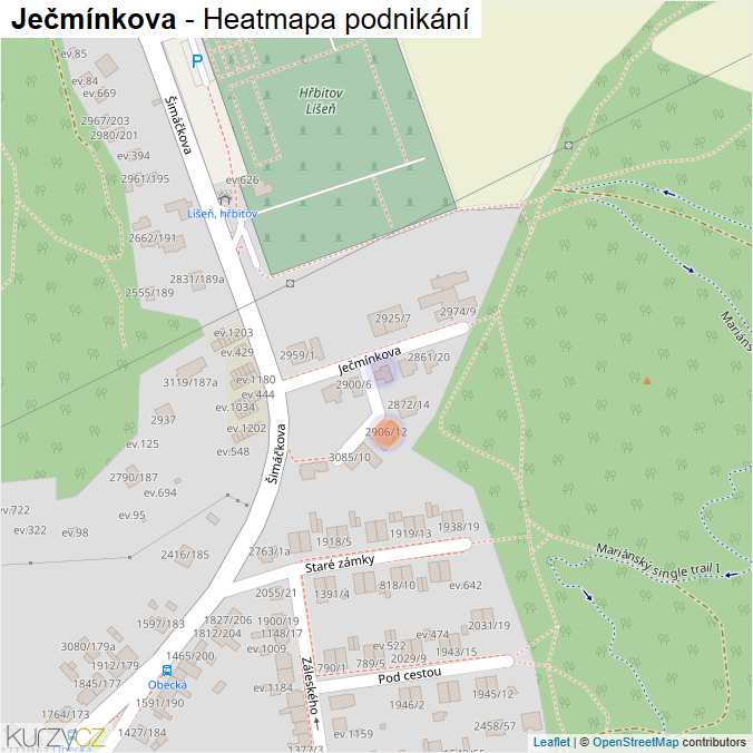 Mapa Ječmínkova - Firmy v ulici.