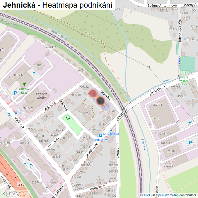 Mapa Jehnická - Firmy v ulici.