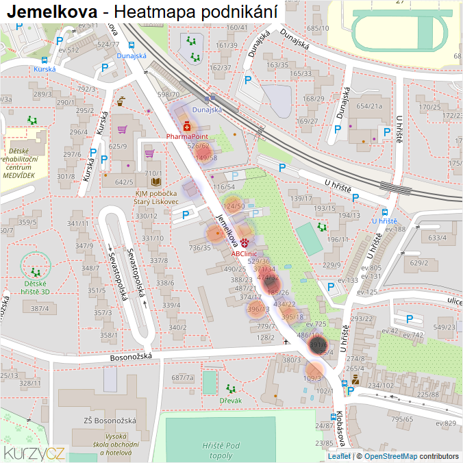 Mapa Jemelkova - Firmy v ulici.
