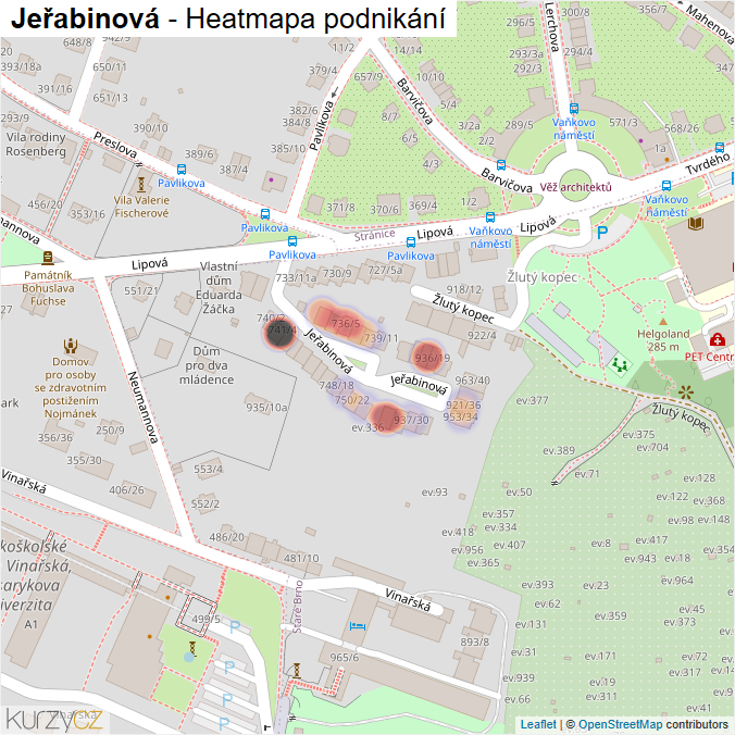 Mapa Jeřabinová - Firmy v ulici.