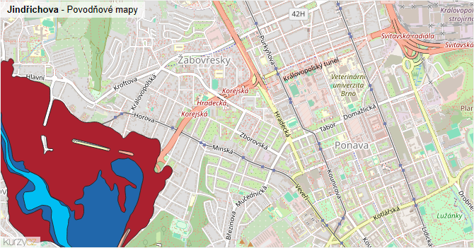 Jindřichova - záplavové mapy stoleté vody