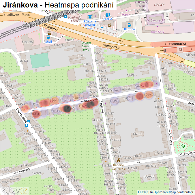 Mapa Jiránkova - Firmy v ulici.