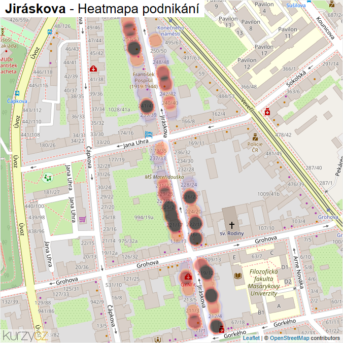 Mapa Jiráskova - Firmy v ulici.