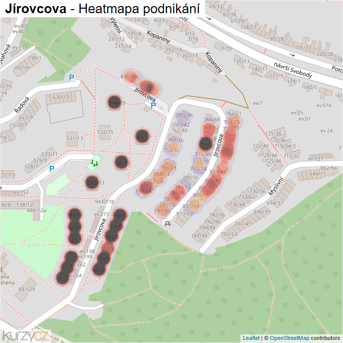 Mapa Jírovcova - Firmy v ulici.