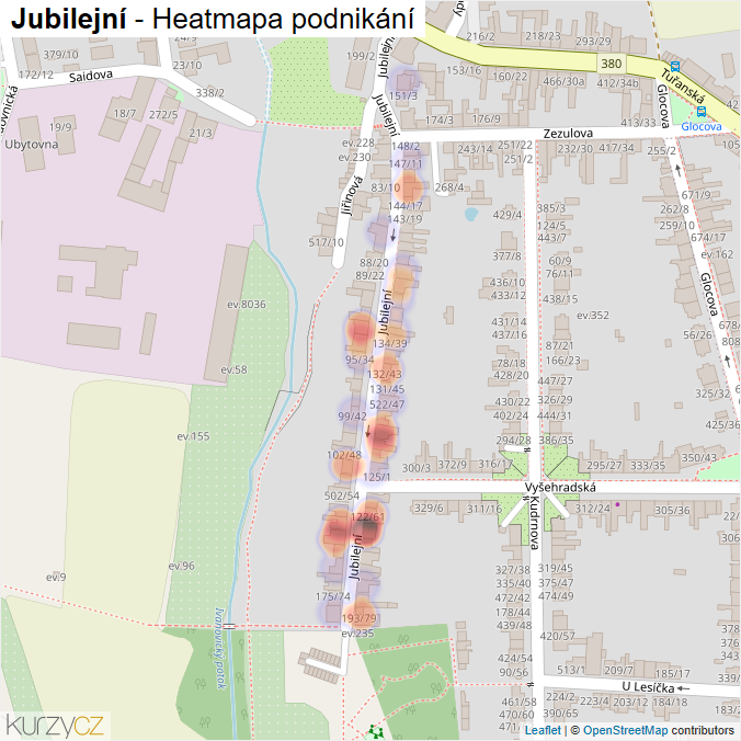 Mapa Jubilejní - Firmy v ulici.