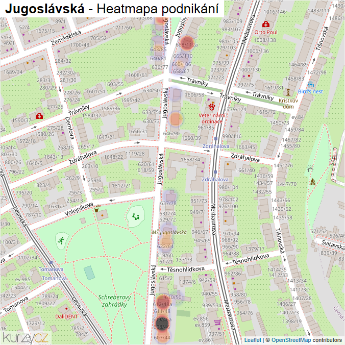 Mapa Jugoslávská - Firmy v ulici.