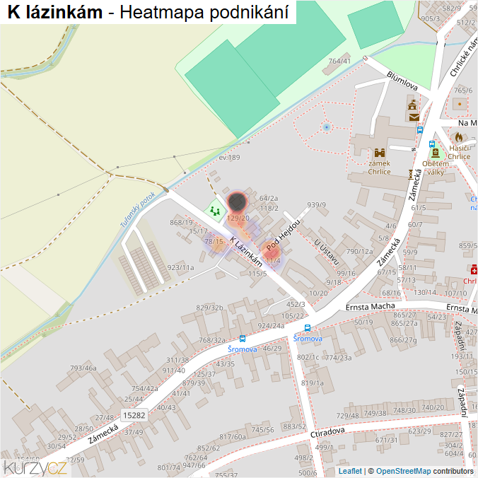 Mapa K lázinkám - Firmy v ulici.