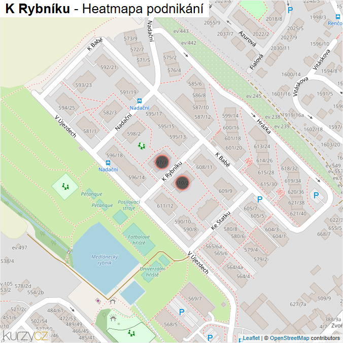 Mapa K Rybníku - Firmy v ulici.