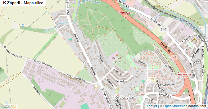 K Západi - mapa ulice