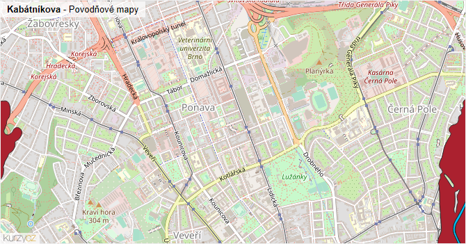 Kabátníkova - záplavové mapy stoleté vody