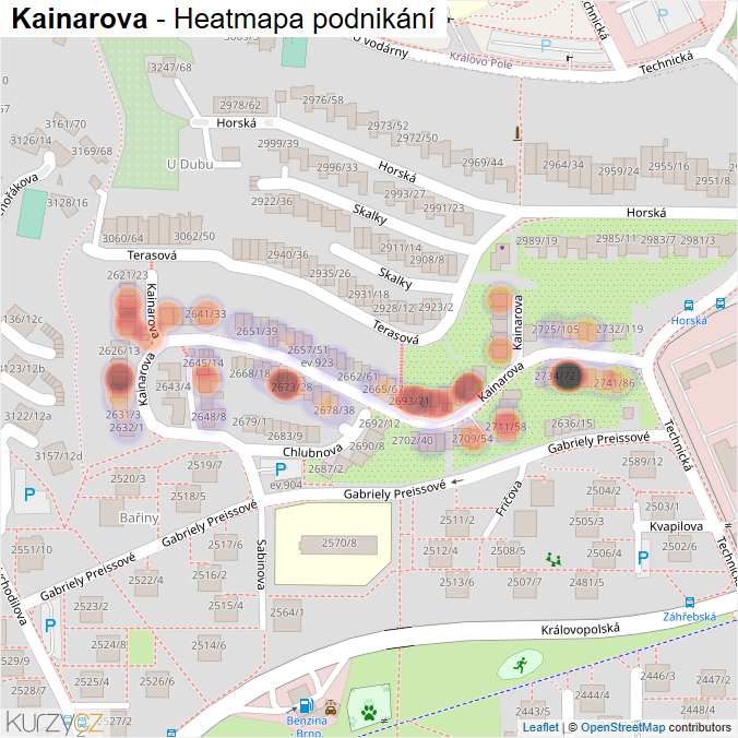 Mapa Kainarova - Firmy v ulici.