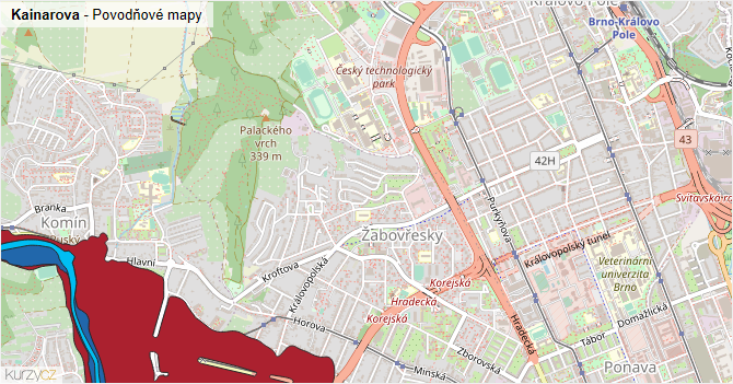 Kainarova - záplavové mapy stoleté vody