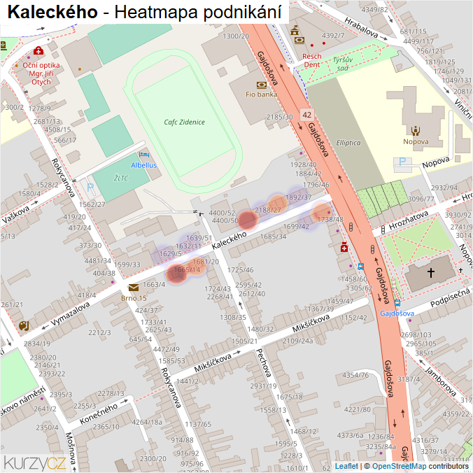 Mapa Kaleckého - Firmy v ulici.