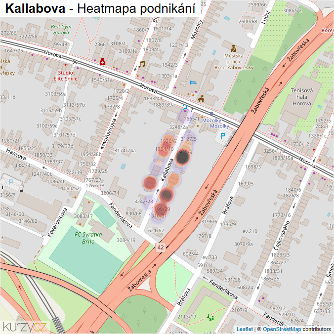 Mapa Kallabova - Firmy v ulici.