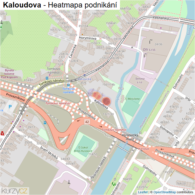 Mapa Kaloudova - Firmy v ulici.