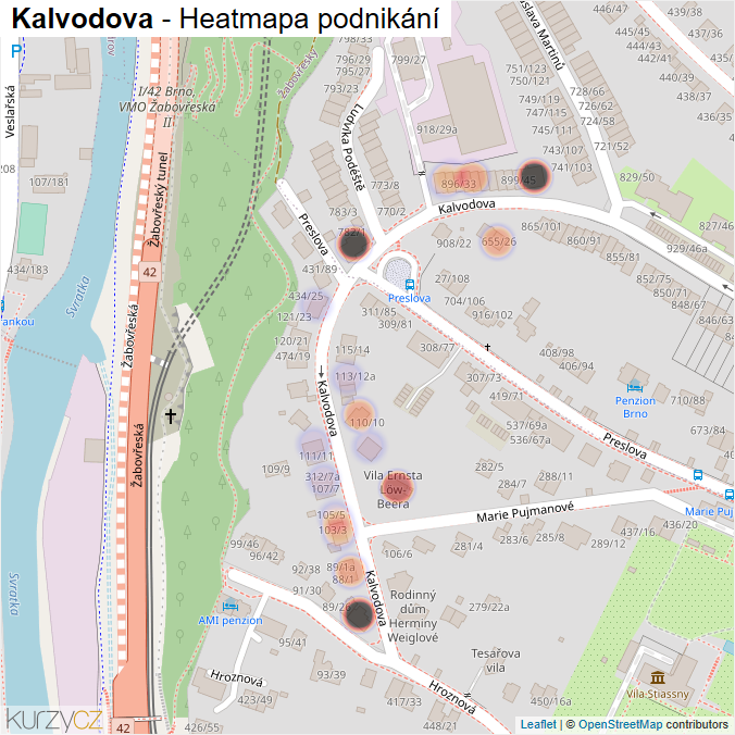 Mapa Kalvodova - Firmy v ulici.