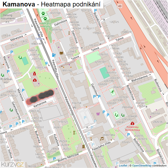 Mapa Kamanova - Firmy v ulici.