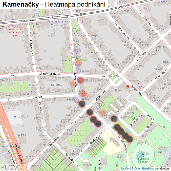 Mapa Kamenačky - Firmy v ulici.